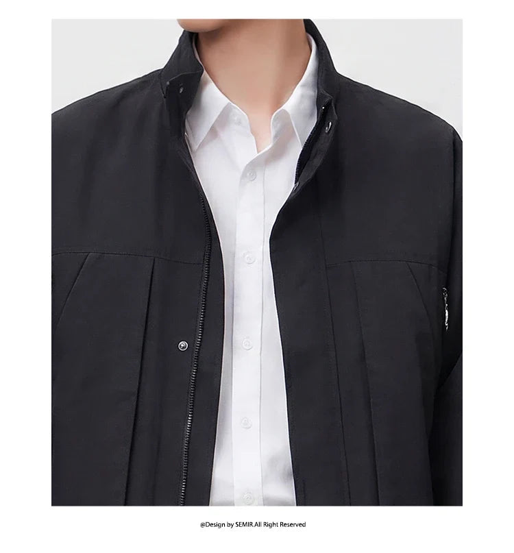 Men Jacket Lightweight Utility Stand Collar Zip Outdoor Commuter Style Loose Autumn Outerwear Daily Wear 2026