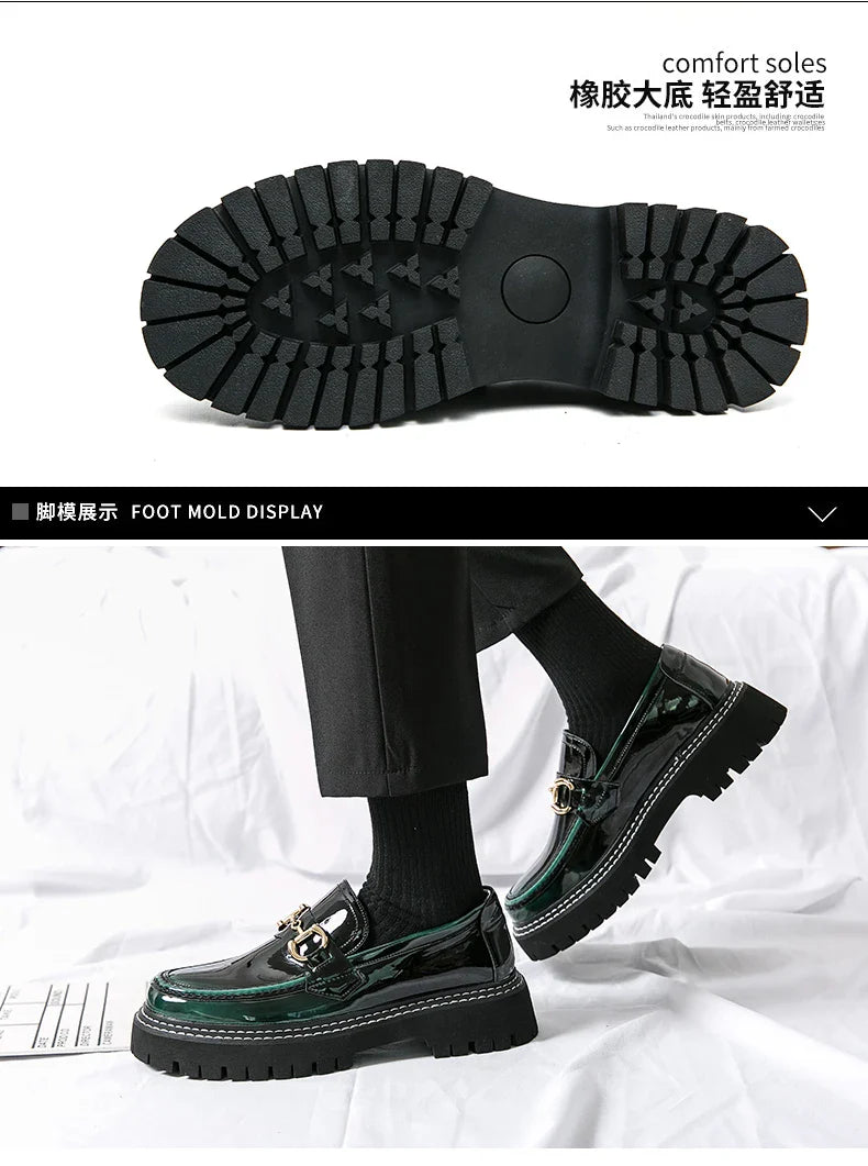 New Men Patent Leather Loafers Fashion Casual Shoes Male Thick Sole Increased Height Slip On Breathable Comfortable Driving Shoe
