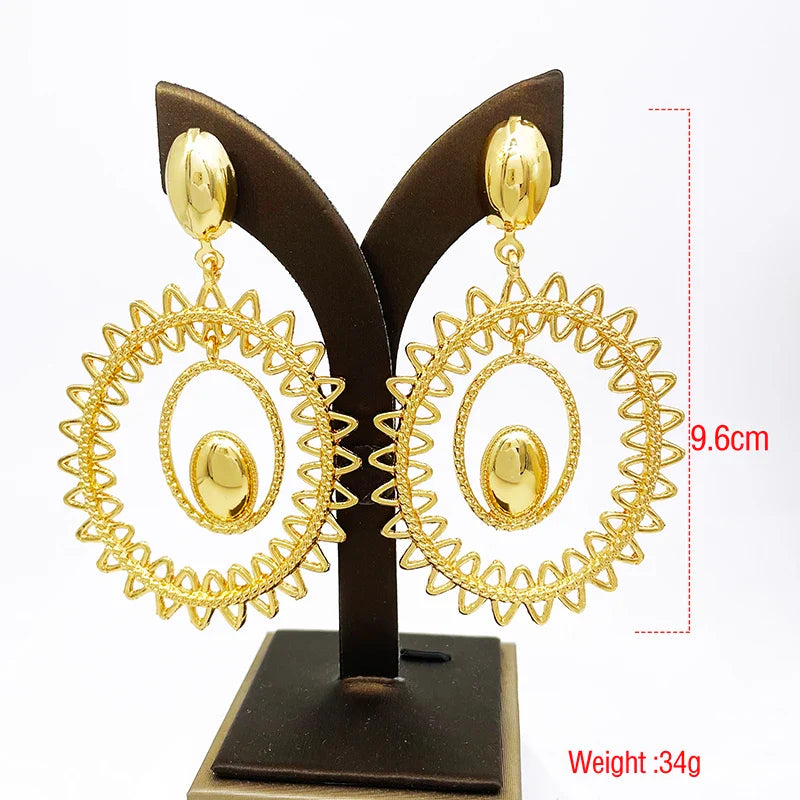 Gold Color Earrings For Women Fashion Jewelry 18k Gold Plated Big Drop Earrings Wedding Party Accessories Gift Trending