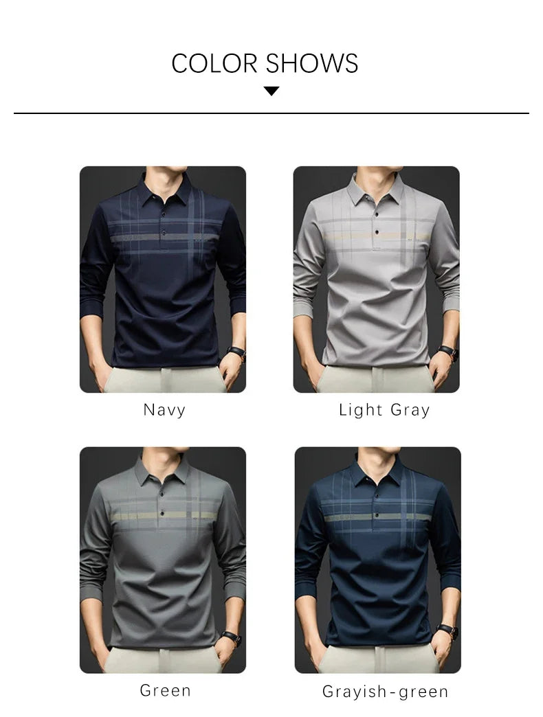 Polo T Shirt for Man 2026 Formal Business Slim Long Sleeve Tshirt Men Casual Loose Stripe Shirt for Man Designer Clothes