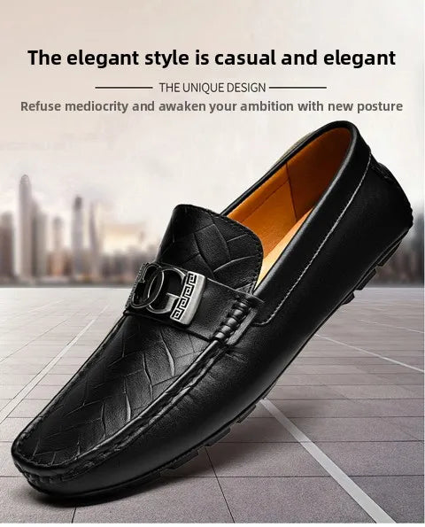 Top-grain Cowhide Men's Shoes, Bean Shoes, Summer Breathable, High-end and Sophisticated Business Casual Leather Shoes