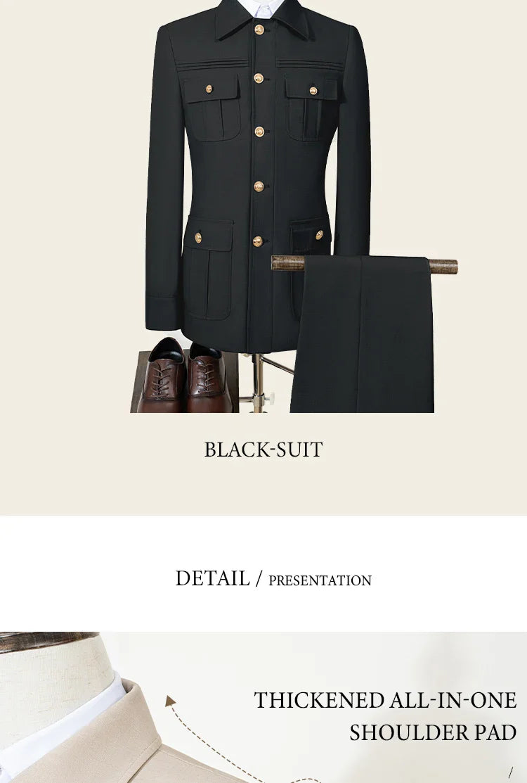 Slim fitting Men's Suit thin version Classic Fit Single Breasted Multiple pockets Solid Color Casual Business
