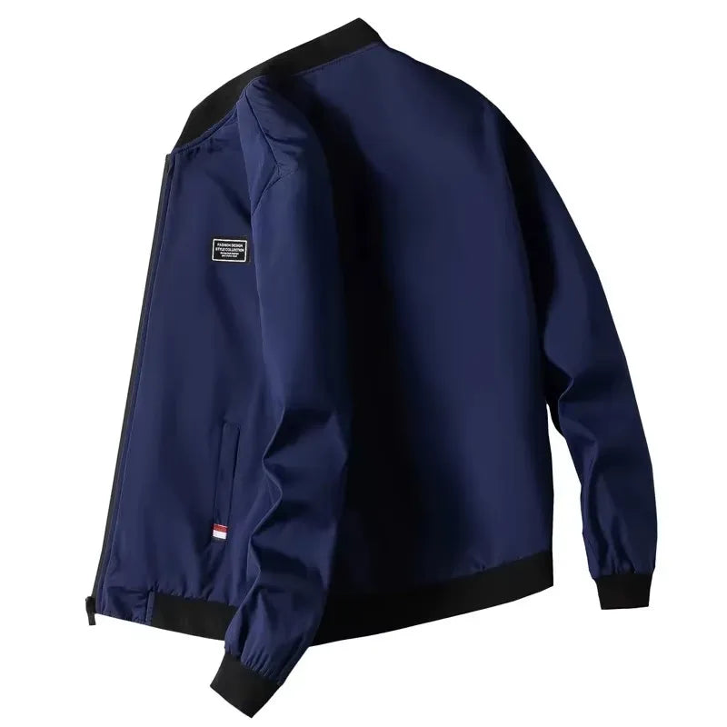 Men's Casual Long Sleeve Zipper Baseball Collar Bomber Jacket, Chic And Trendy Regular Fit Windbreaker Jacket For Spring