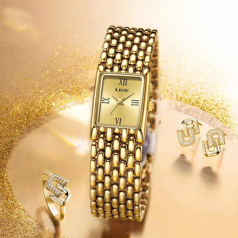 2025 New Gold Women's Watch Luxury Quartz Watch Stainless Steel Bracelet Retro Fashion 30M Waterproof Watch for Women reloj