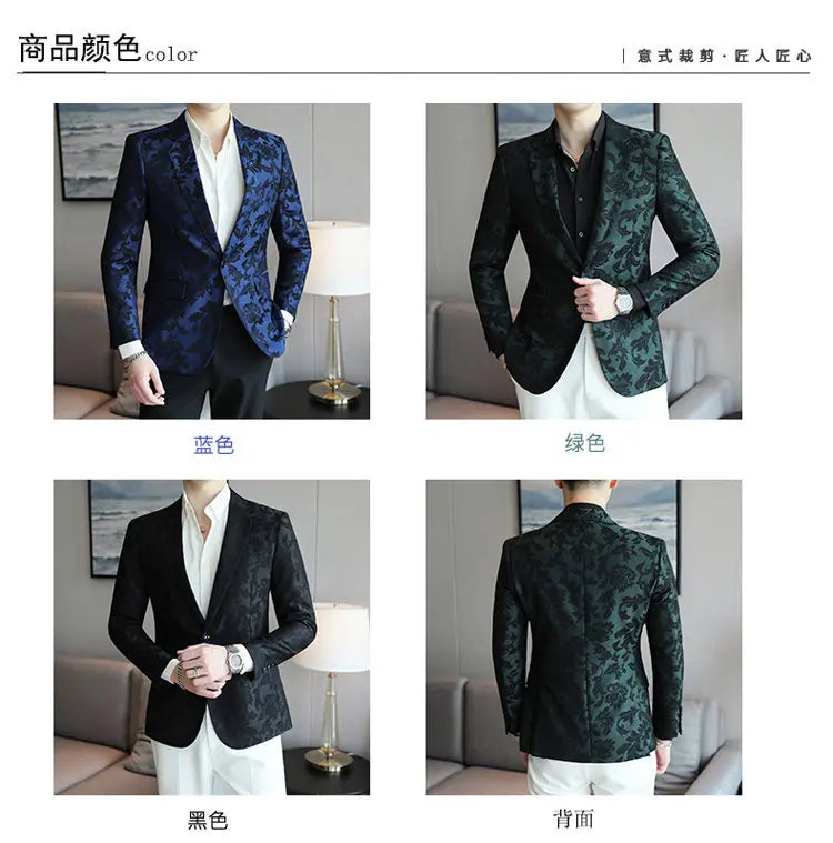 2025 Spring Luxury High-end Jacquard Men's Suit Coats British Style Men Slim Fit Casual Groom Wedding Dress Party Suit Blazers