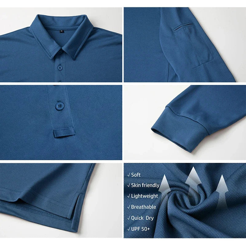 Men's Performance Long Sleeve Shirt Lightweight  Breathable Outdoor Hiking Fishing Polo Shirts UPF50+ Pique Jersey Golf Shirt