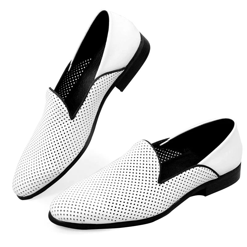 New Loafers White Men's Shoes Summer Casual Shoes for Men Genuine Leather Breathable Hollow Soft Hand Sewing Luxury Fashion Shoe