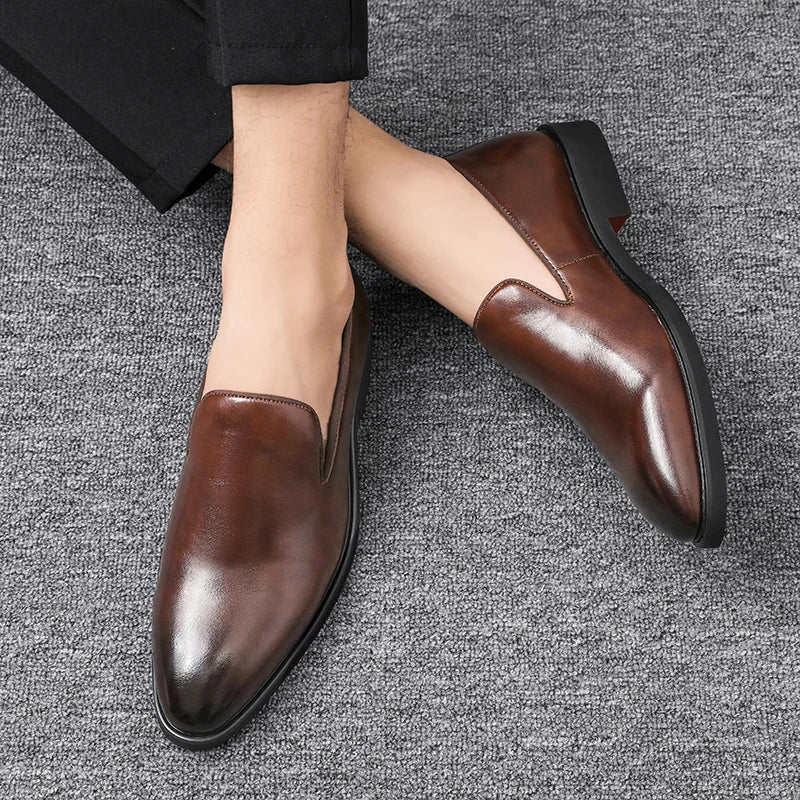 Italian brand mens Loafers Men's brown daily soft sole red sole patent leather shoes Outdoor business dress shoes big size：38-48