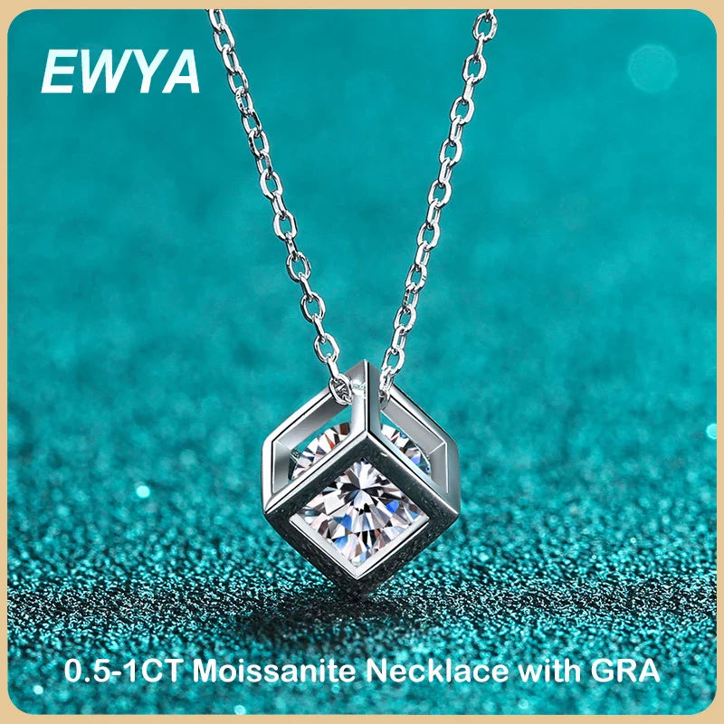 Real S925 Sterling Silver 1ct Moissanite Pendant Necklace for Women Party Fine Jewelry Diamond Neck Chain Necklaces Gift