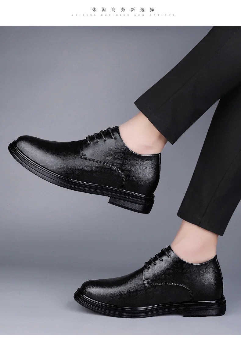 Men Dress Shoes Elevator Shoes Platform Breathable Casual Business Luxury Genuine Leather Soft Heightening Shoes 7CM Taller Male