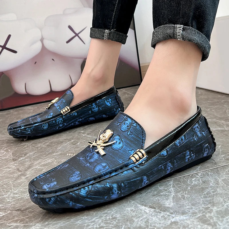Fashion Skull Designer Shoes Man Leather Loafers Size 38-48 High Quality Luxury Brand Shoes For Men Social Shoe Male Moccasins