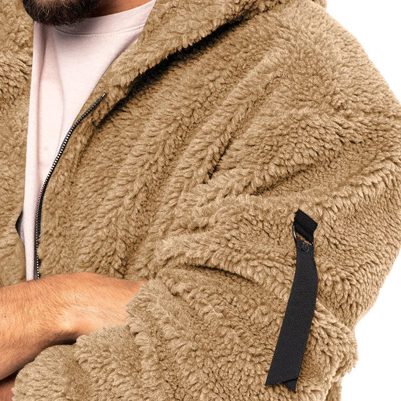 Men's Autumn and Winter Double-Sided Fleece Warm Jacket  Loose Hooded Casual Jacket
