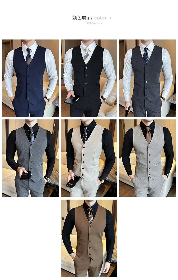 ( Vest + Pants) Men Luxury High Quality Business Suit Vest 2 pieces Formal Groom Wedding Dress Vest Set Fashion Club Clothing