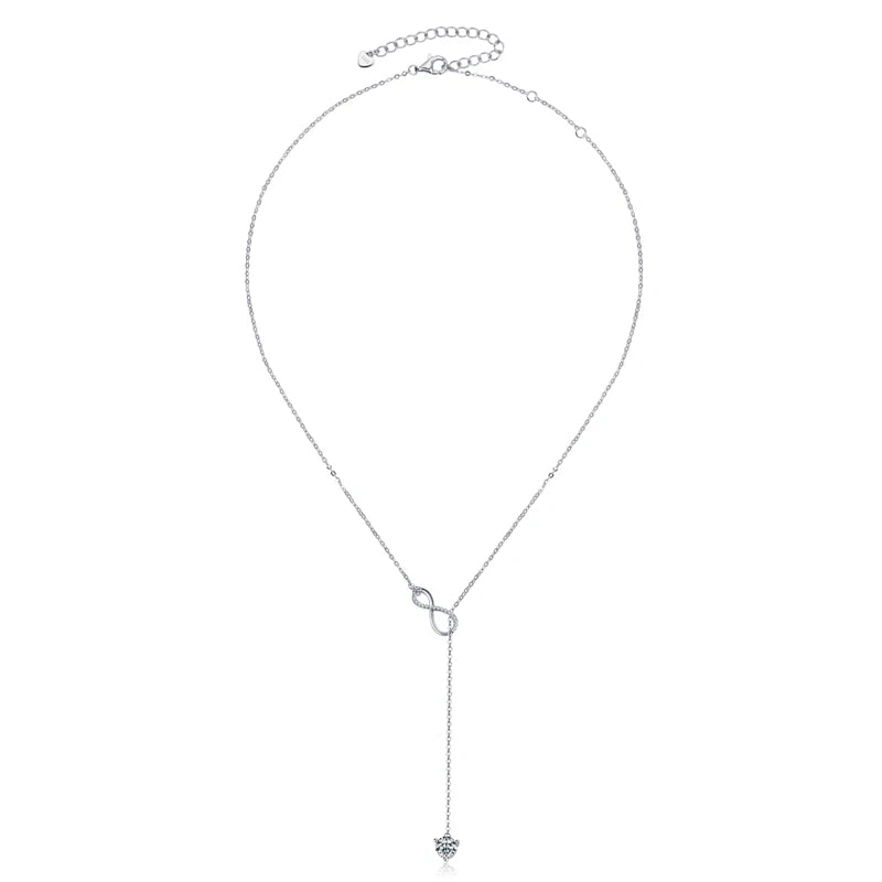 Round Moissanite Y-shape Lariat Cross Heart Infinite Pendant Necklace Chain for Women 925 Sterling Silver Jewelry Gifts