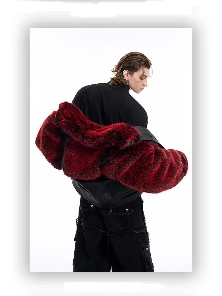Autumn Winter Cool Handsome Thick Warm Patchwork Faux Fur Coat Men Luxury Designer Clothes Zip Up Fluffy Jacket 2025