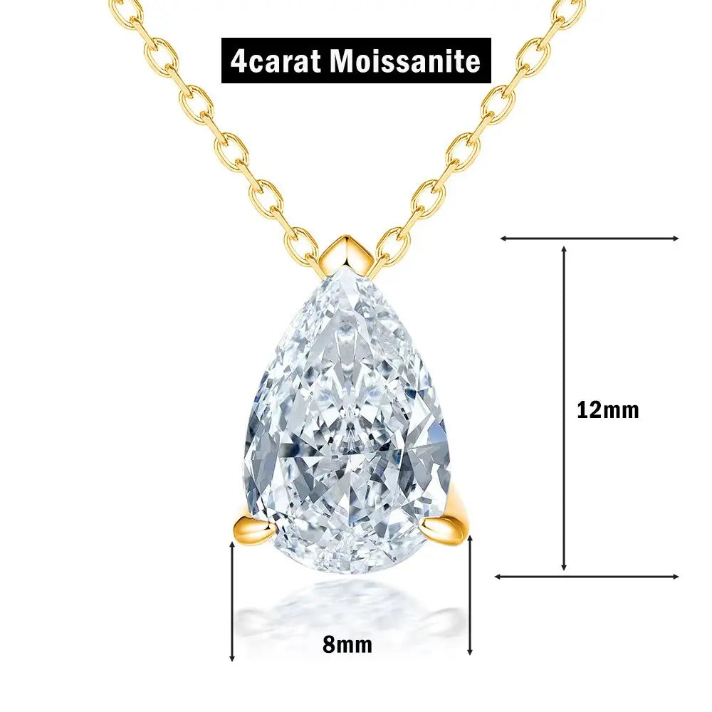 1/2/3/4CT Water Drop Moissanite Pendant Necklace for Women  Certified 925 Silver Pear Cut Solitaire Diamond Pendant Neckchain