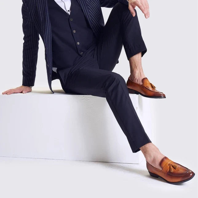 Men's Brown Leather Tassel Loafers, Formal Slip-on Dress Shoes for Business, Wedding