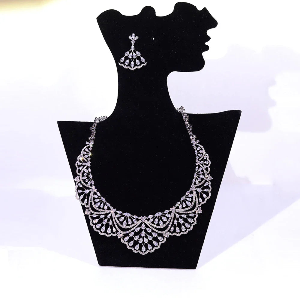 NEW Trendy 2PCS Necklace For Women Luxury Wedding Cubic Zircon CZ African Dubai Bridal Jewelry Set