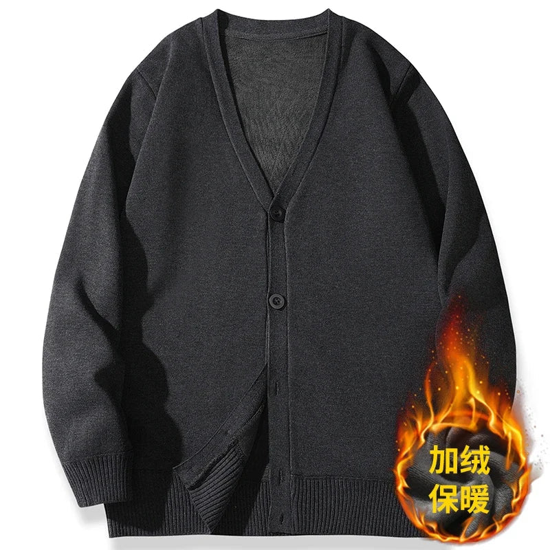 2026 New Men's Casual Long Sleeved Velvet Sweater Cardigan Knitted Jacket Top Autumn and Winter Fashionable Versatile Jacket