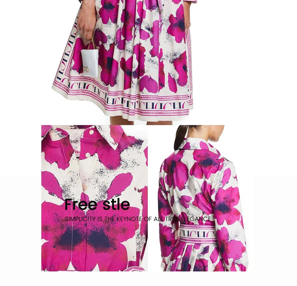 Women's Dress New Long sleeved Shirt Long Skirt Flower Print Party Dress