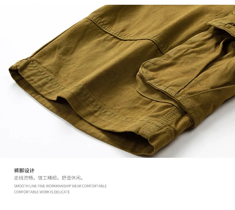 Men's Casual Washed Cotton Cargo Shorts Multi-Pocket Durable Knee-Length Work Shorts Pantaloncini Uomo Camouflage Roupas Hombre