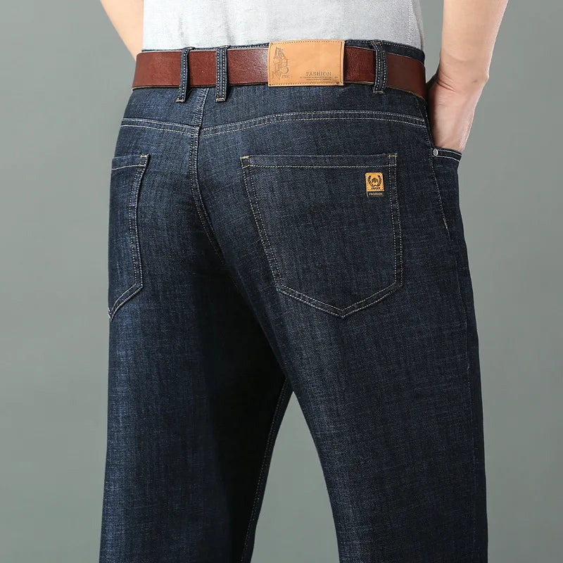 Mens Fashion Jeans Straight Leg Stretch Slim Fit Denim Pants Comfortable Soft Business Denim Trousers Male Classic Clothing 2025