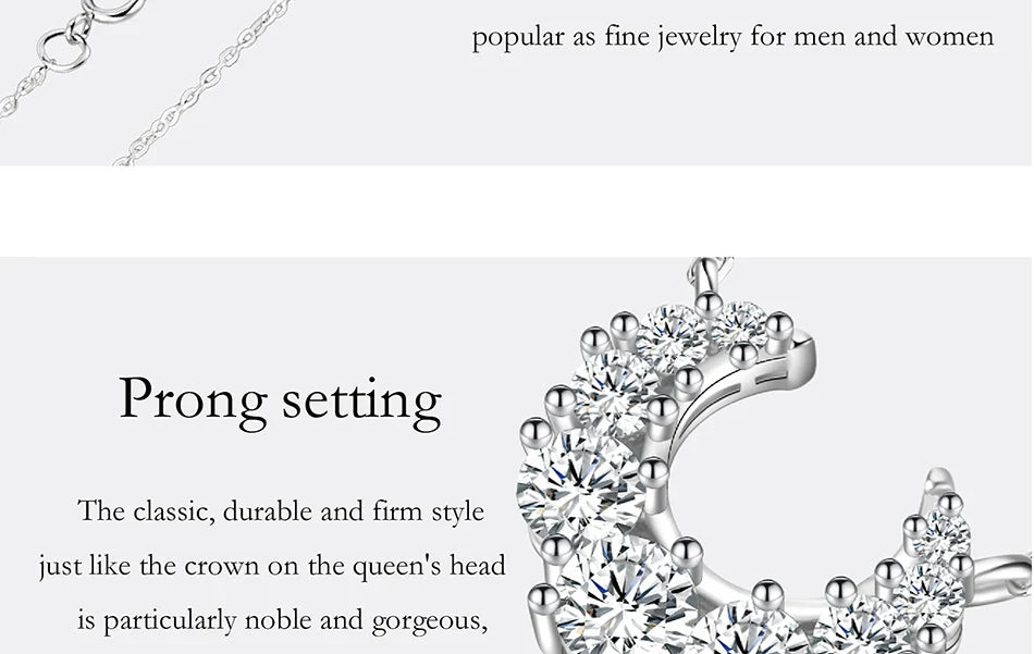 0.66CT Full Moissanite Necklace for Women S925 Pure Silver Moon Design Laboratory Diamond Pendant Fashion Luxury Jewelry