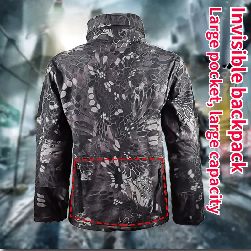 Outdoor Tactical Jacket Men's Stand-up Collar Plush Thickened Soft Shell Jacket Winter Windproof Waterproof Camouflage Coat