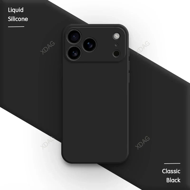 جراب هاتف أصلي من السيليكون السائل لهاتف iPhone 17 Pro Max Air 17Pro 17Max 5G بحافة مستقيمة وحماية للعدسة غطاء خلفي ناعم أساسي
