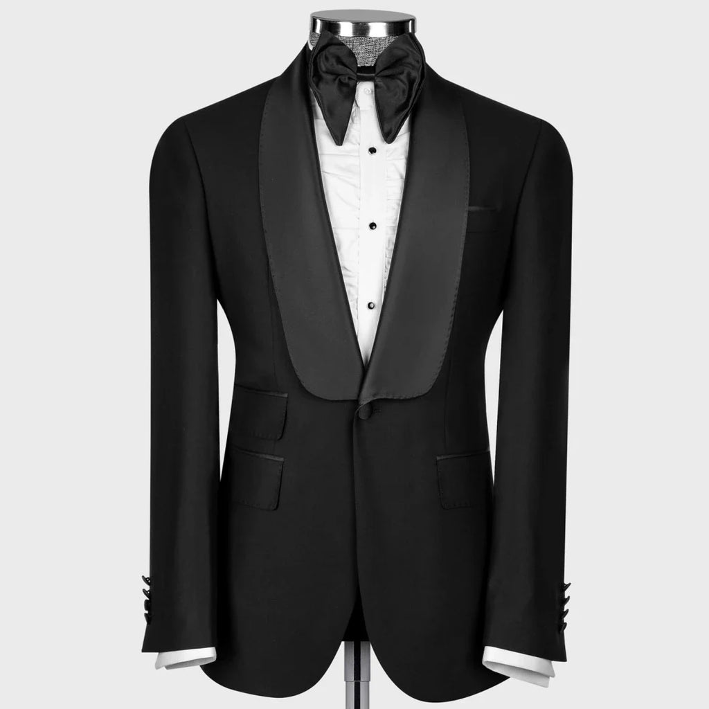 Men Suit 2 Pieces Black With Lapel Single Button Solid For Wedding Banquet Party Prom Business Work Daily Set Jacket And Pants