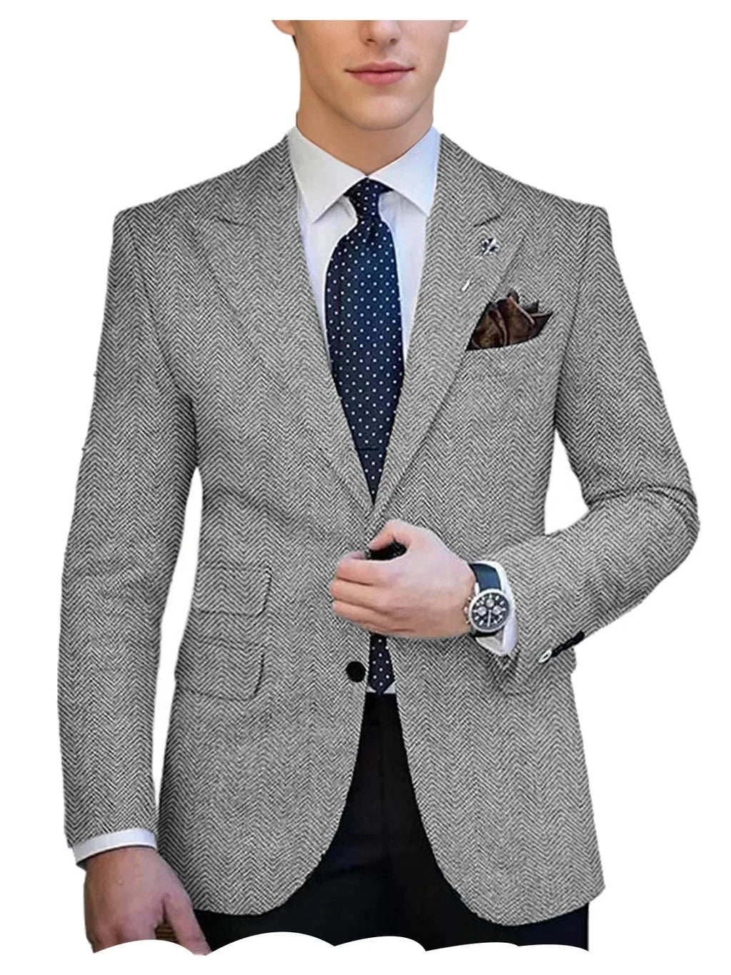 Autumn Winter Men's Herringbone Blazer Tuxedos Only Coat Wool Tweed Single Breasted Formal Bussiness/Wedding Prom Suit Jacket