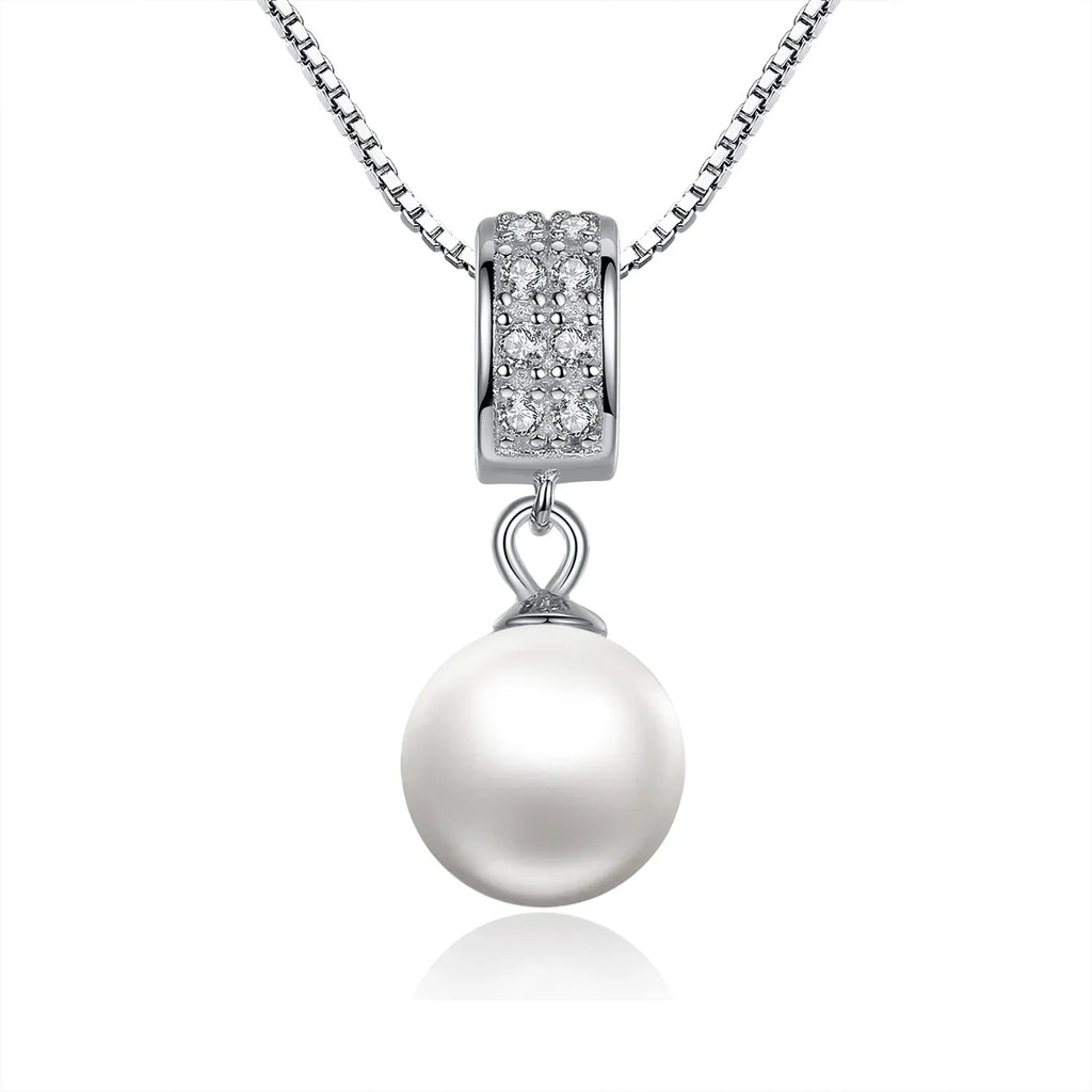 925 Sterling Silver Simulated Pearl Pendant Necklace Long Chain Necklace  Jewelry Wedding Necklace Accessories SCN030