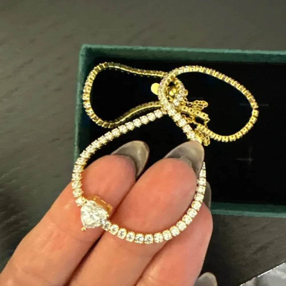 2mm Full Moissanite Diamond Tennis Necklace With Heart Cut Diamond Riviera Necklace S925 Silver Adjustable Choker for Women