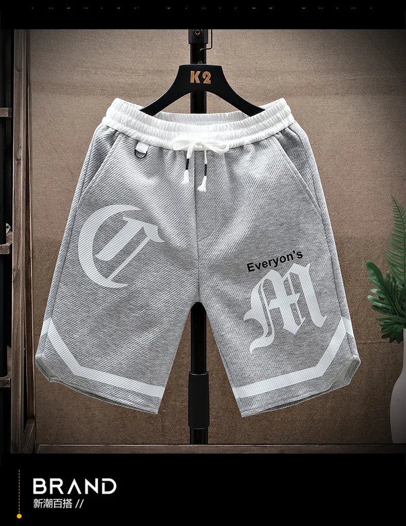 2025 Summer Men's Running Shorts Casual Jogging Sport Short Pants patchwork Print Drawstring Loose Dry Gym Sports Shorts
