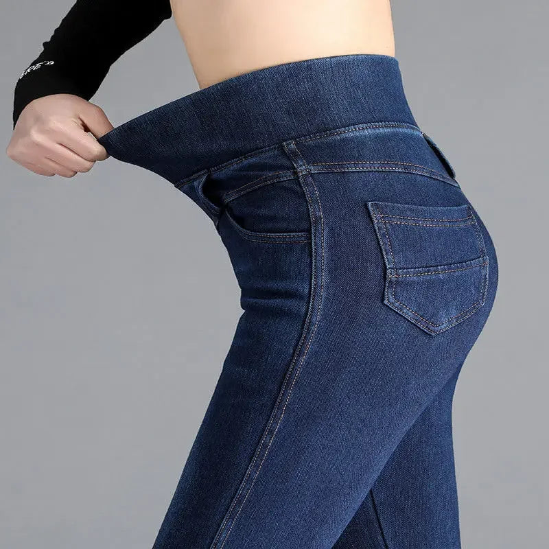 Woman Jeans Pants Elastic Waist High Waist Winter Stretch Feet Pants