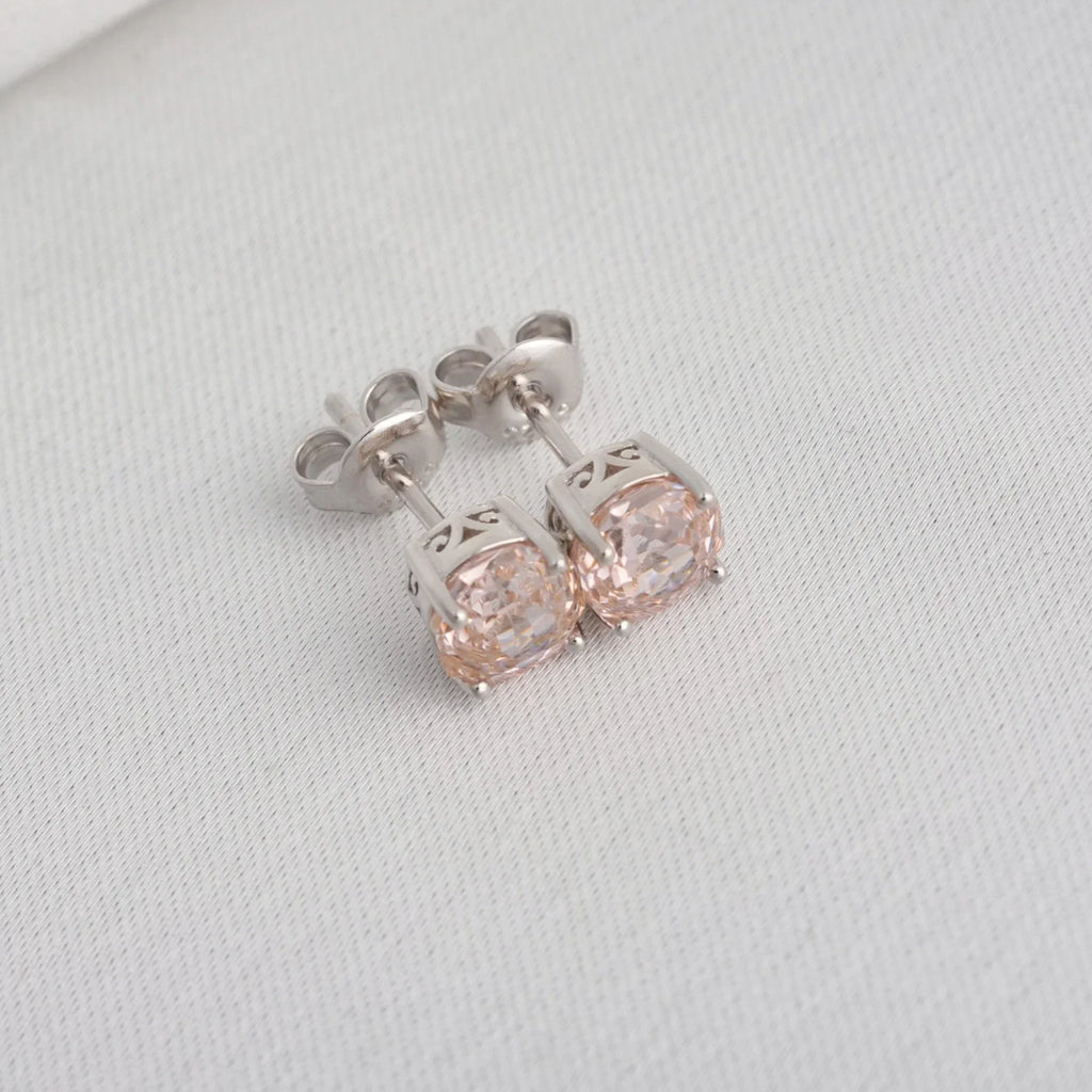 Potiy Rose Cut Octagon Morganite Pink Stud Earrings, 1.5ct Cubic Zirconia 925 Sterling Silver Earrings for Women Mother Day