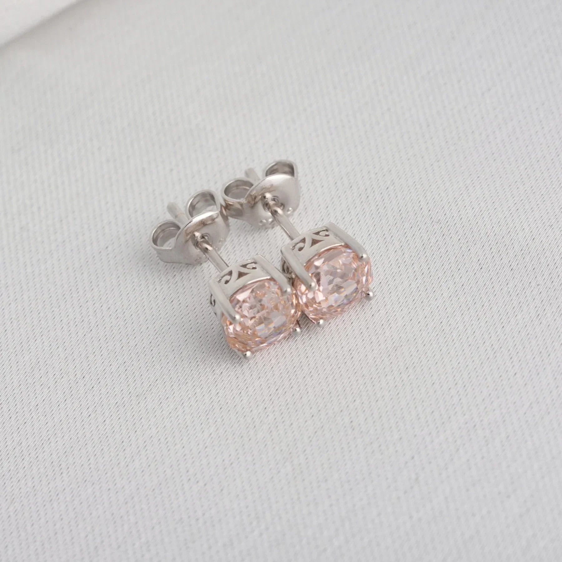 Potiy Rose Cut Octagon Morganite Pink Stud Earrings, 1.5ct Cubic Zirconia 925 Sterling Silver Earrings for Women Mother Day