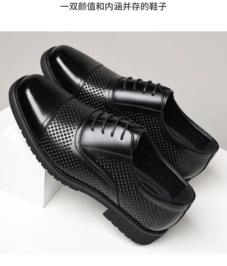 Breathable Hallow New Designer Cow Leather Shoes for Man Summer Autumn Fashion Business Casual Dress Shoes Loafers Man