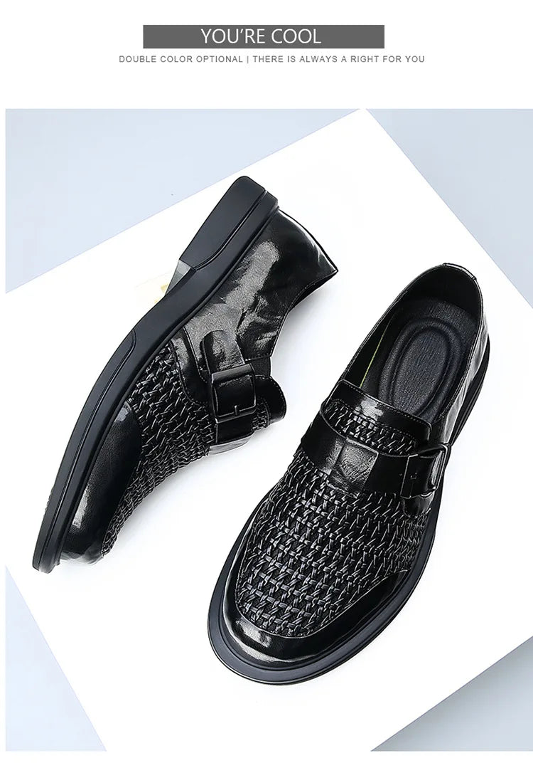 Breathable Hallow Business Leather Shoes for Men Buckle Designer Black Fashion Casual Shoe Male Summer British Elegant Shoes Man