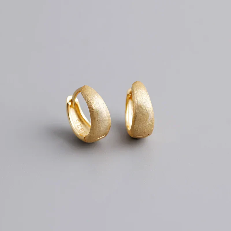 925 Sterling Silver Fine Matte Simple Wide Huggies Gothic Hoop Earrings for Women Unisex Piercing Rock Jewelry Ear Buckle