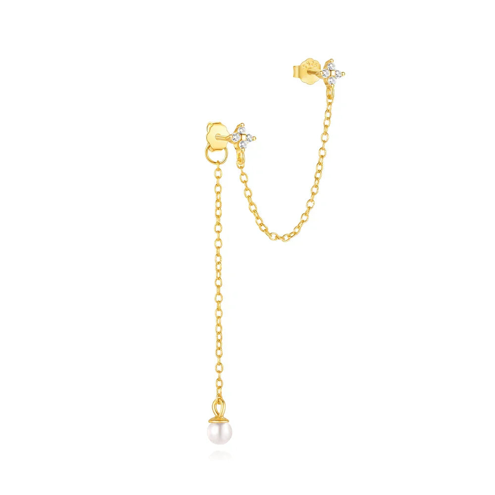 S925 Sterling Silver Petals Stud Earring Microinlaid Colorful Cubic Zirconia Chain Tassel Earrings For Women Dangle Earring