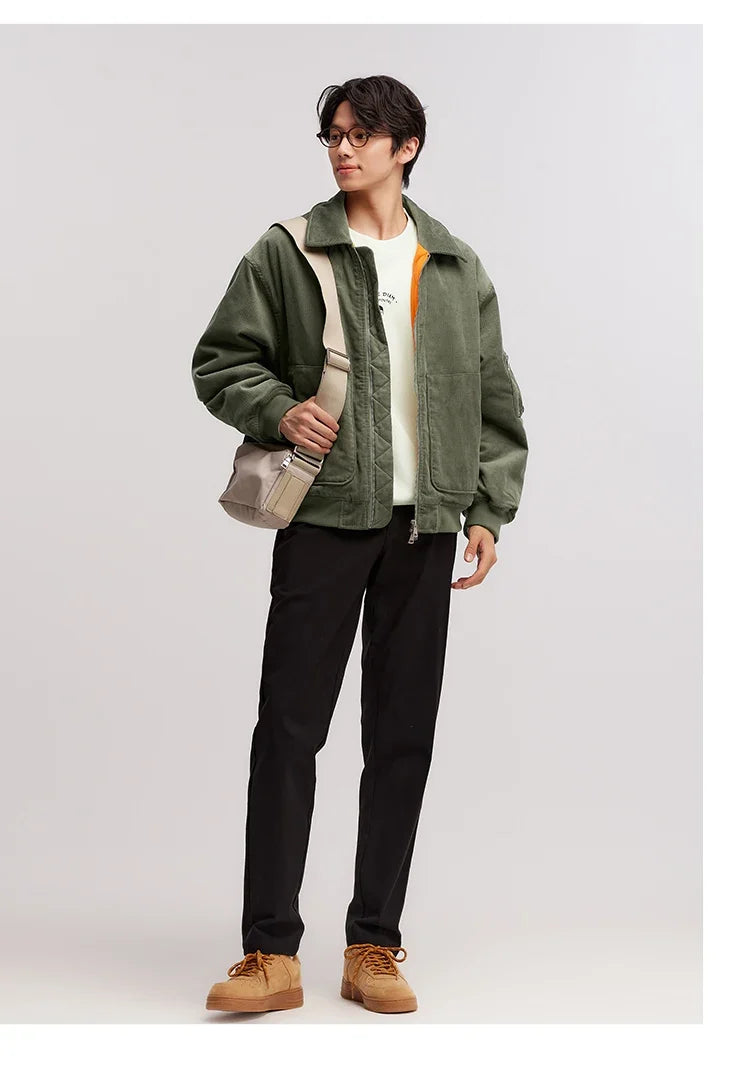 Cotton Jacket Men Corduroy Texture 2024 Winter New Pilot Jacket Thick Oversize Cotton Jacket