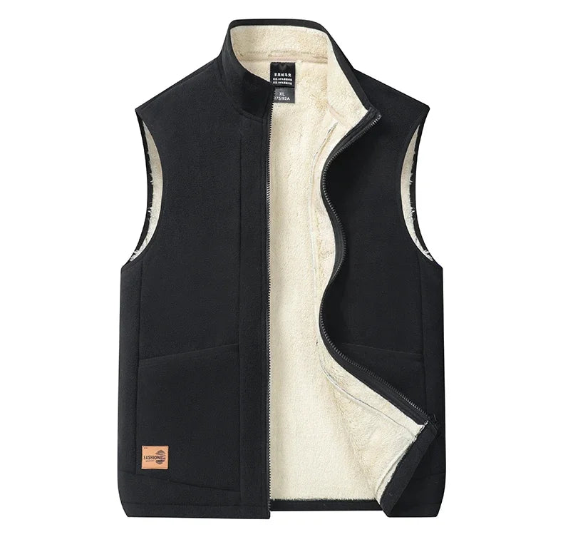 2024 Autumn and Winter Lambswool Vests Men New Warm Padded Stand-up Collar Large Size Casual Versatile Trend Jacket Shoulders