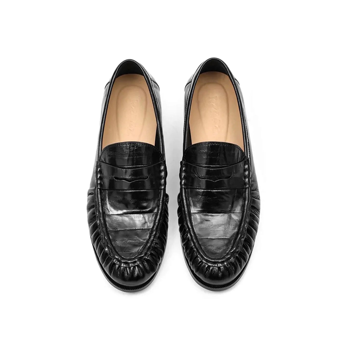 Pearlescent eel skin loafers for men with pleated flat bottoms slip on casual leather shoes for work and business