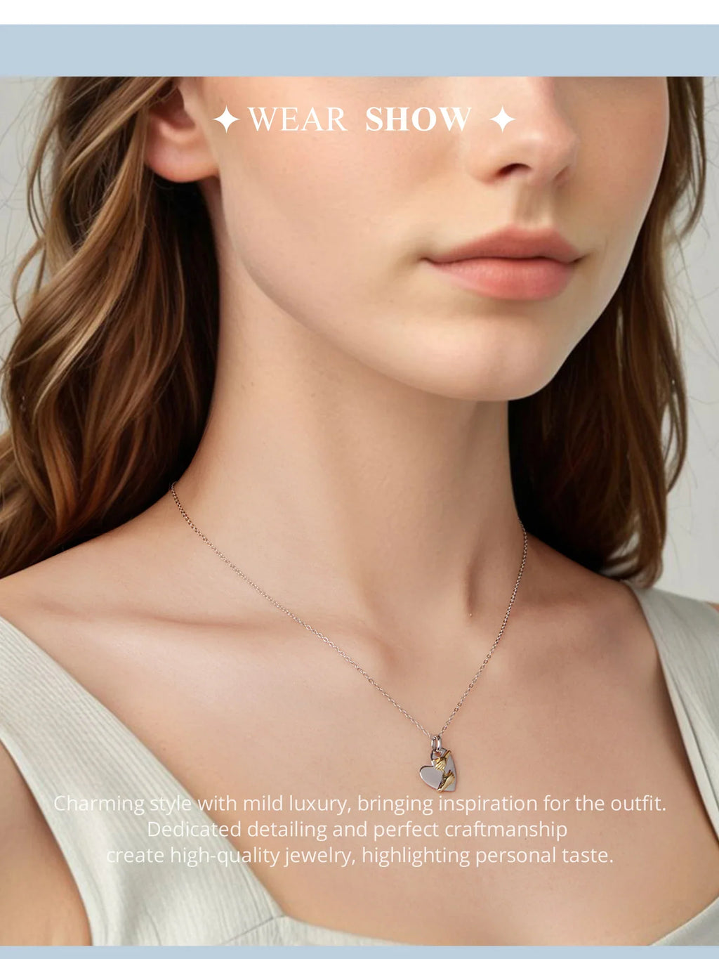 925 Sterling Silver Two-tones Hug Necklace Heart Pendant Chain Necklace for Women Mother's Day Gift Guard Jewelry