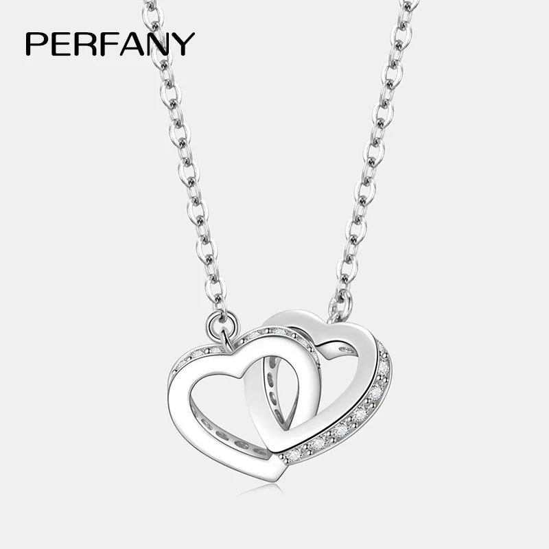 All Moissanite Necklace for Women S925 Pure Silver Double Heart Design Laboratory Diamond Pendant Fashion Luxury Jewelry