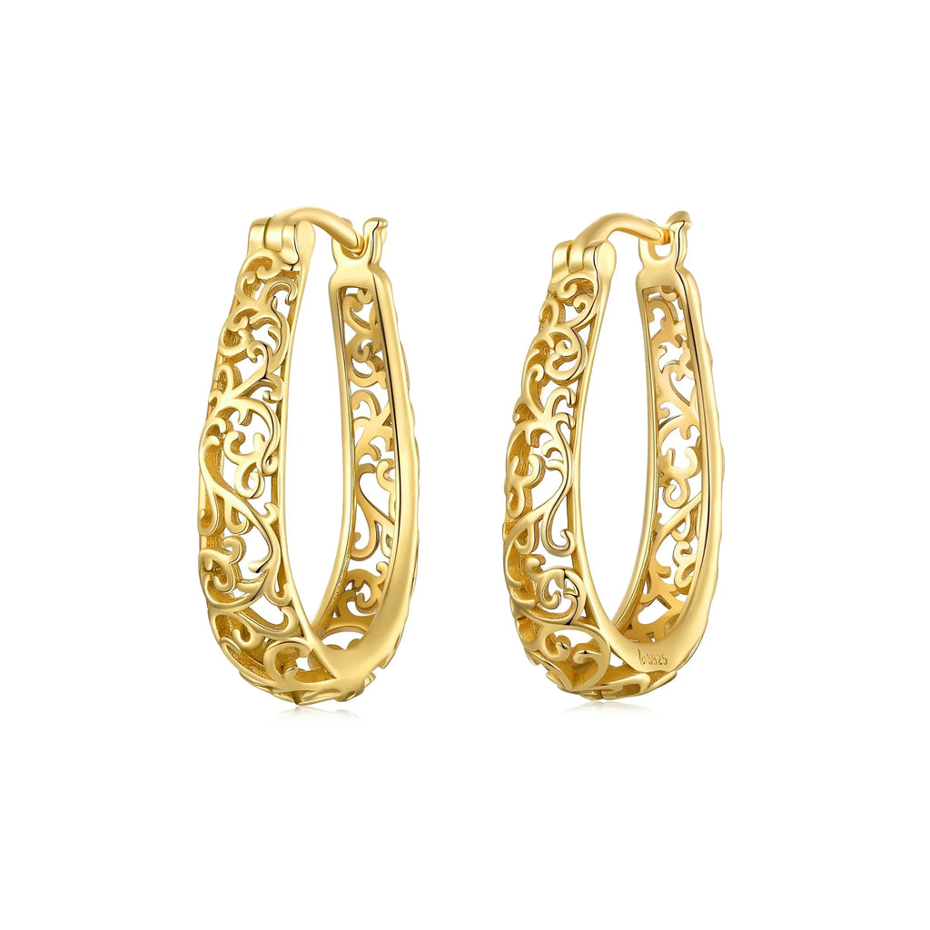 18K Gold Plated Filigree Hoop Earrings 925 Sterling Silver Vintage Vine Earrings For Women Fine Jewelry Original Design