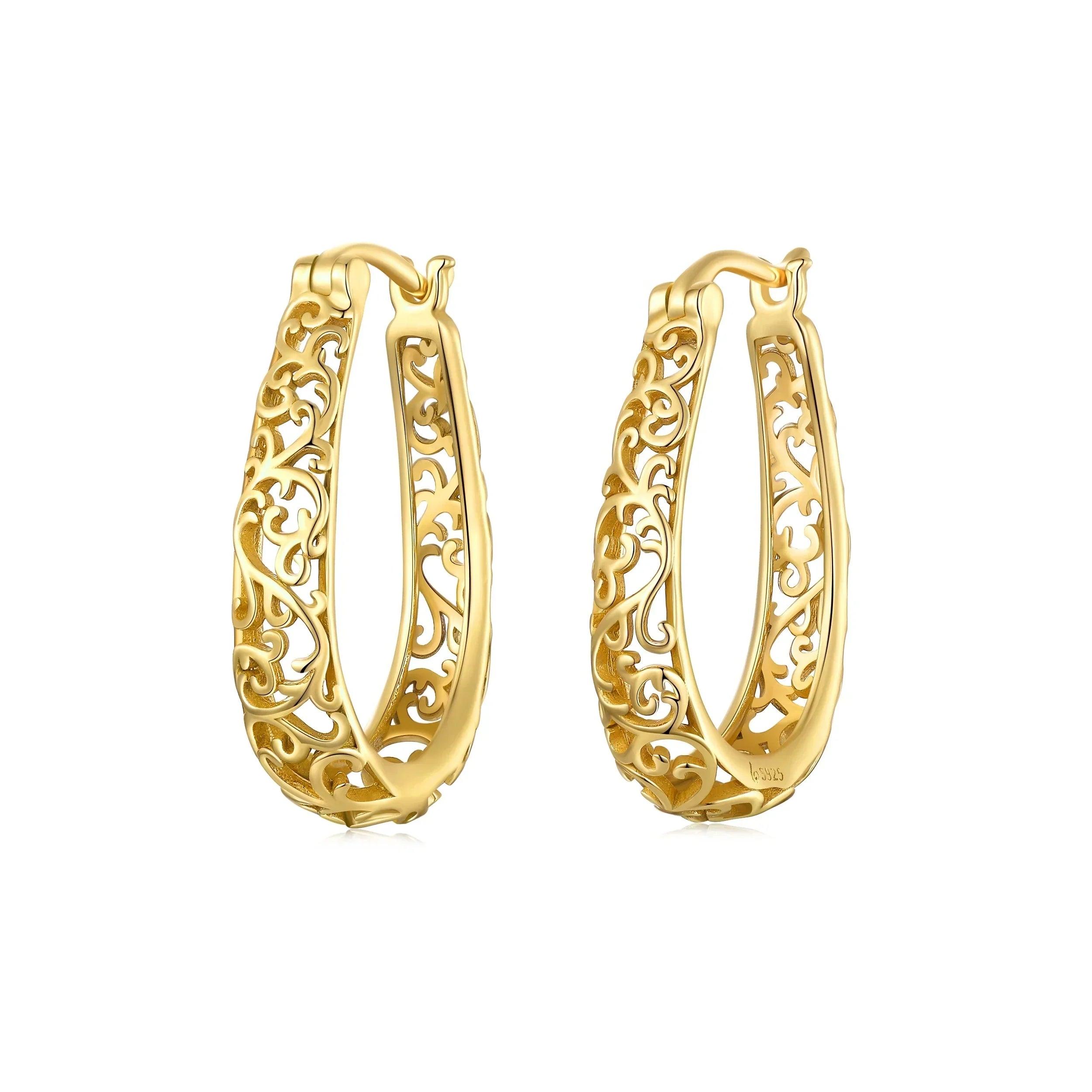 18K Gold Plated Filigree Hoop Earrings 925 Sterling Silver Vintage Vine Earrings For Women Fine Jewelry Original Design