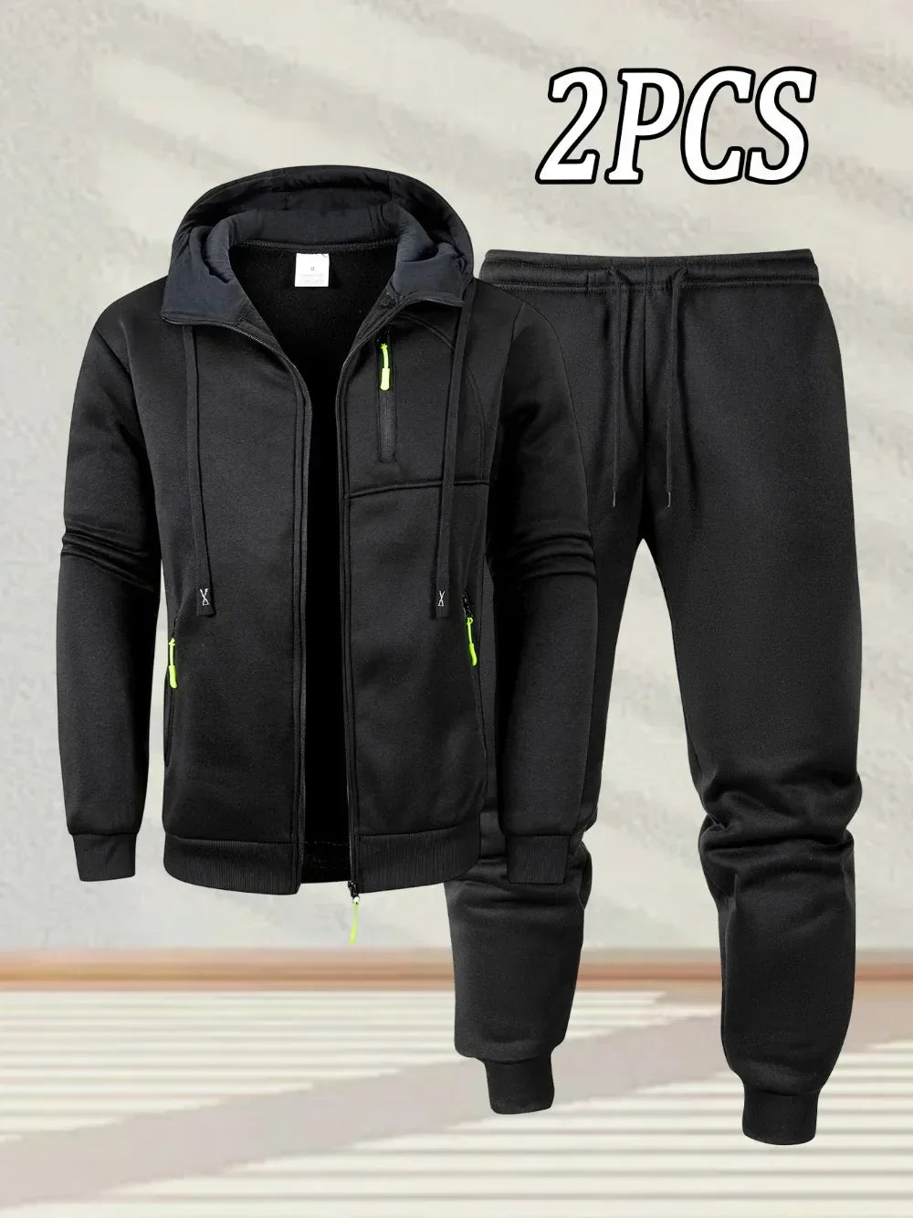 New Men's Casual Sportswear Autumn Solid Color Daily Sweatshirts Sweatpants Jogging Tracksuit Zipper Hooded Jacket and Pants Set