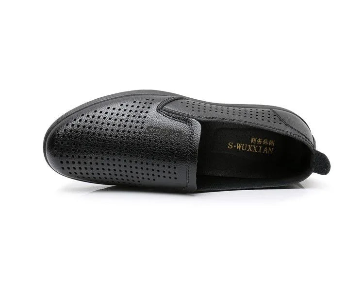 2026 Summer Men Sandals Business Casual Leather Hollow Out Shoes Breathable Soft Sole Clogs Fashion Comfortable Outdoor Slides